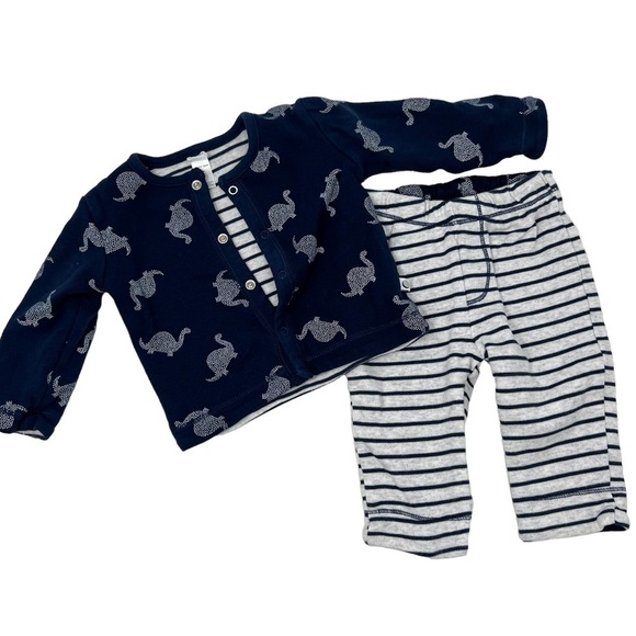 Petit Lem Kids Baby 2 Piece Reversible Dinosaur Stripe Jacket Pant Set - Picture 1 of 8